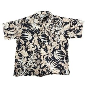 Bobby Chan Silk Hawaiian Shirt Men L Black Beige Tropical Resort Summer Vacation